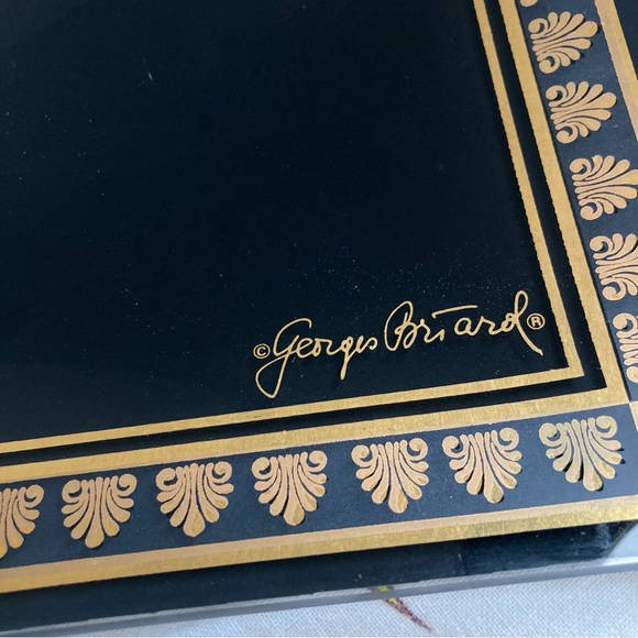 Orig. neoclassical Georges Briard 22k gold/black MCM glass snack tray - Picture 3 of 7